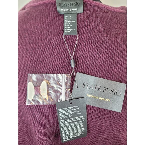 State Fusio Womens Hoodie Cardigan Cashmere Wool Short Sleeve Sweater Violet Med - Picture 8 of 9